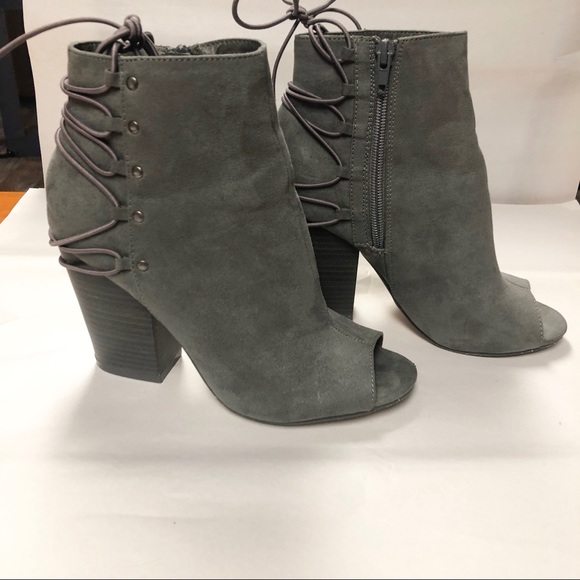Shoe Dazzle Allie Gray Suede Peep Toe Bootie - Picture 2 of 6